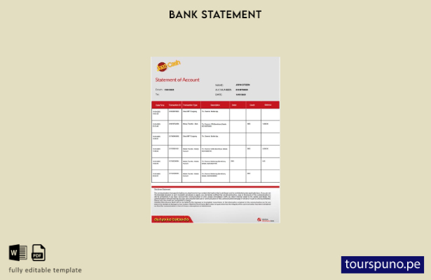 listo para imprimir Plantilla de versión en Word del extracto bancario de Mobili
